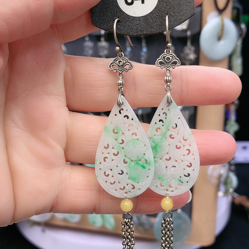 【闪购商品】翡翠耳饰银S925镶嵌悦*精美