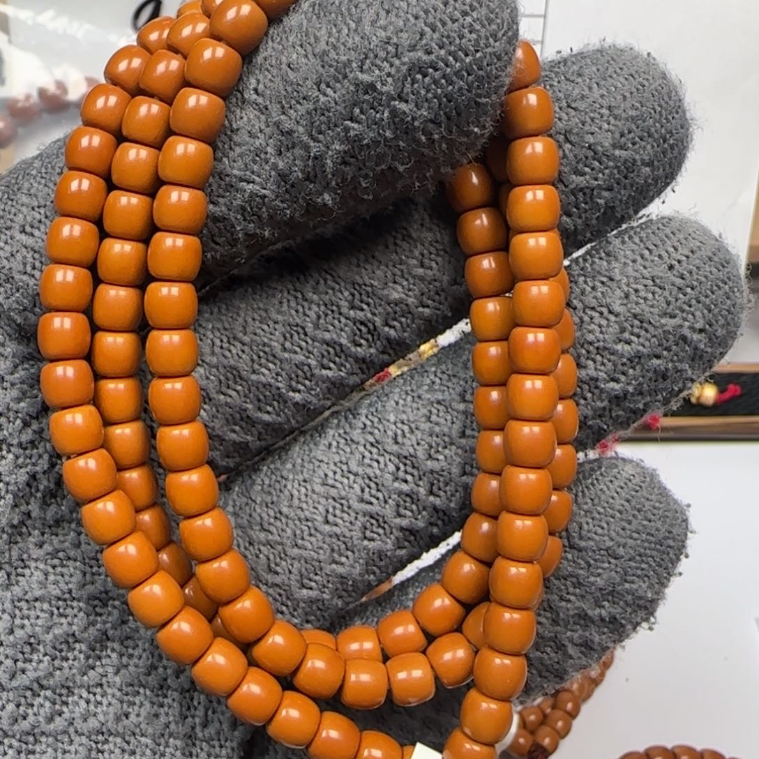 @***洲橄榄核手串老挝5.8mm全无白108