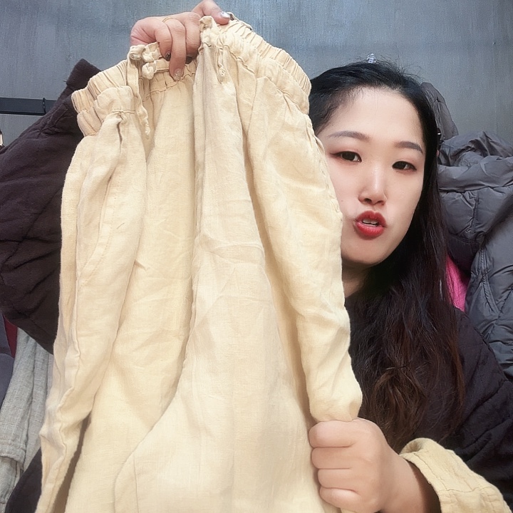 ****华亚麻盘扣裤黄色瑕疵不退换