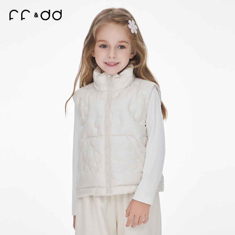 ff&dd童装2025冬季马甲女童简约防风洋气90鹅绒加绒保暖儿童背心