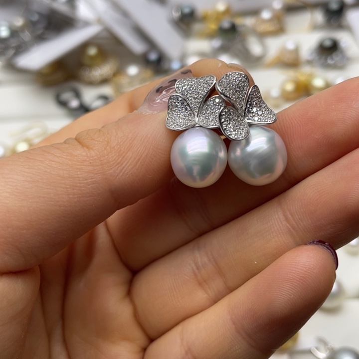 海水珍珠耳饰银S925镶嵌