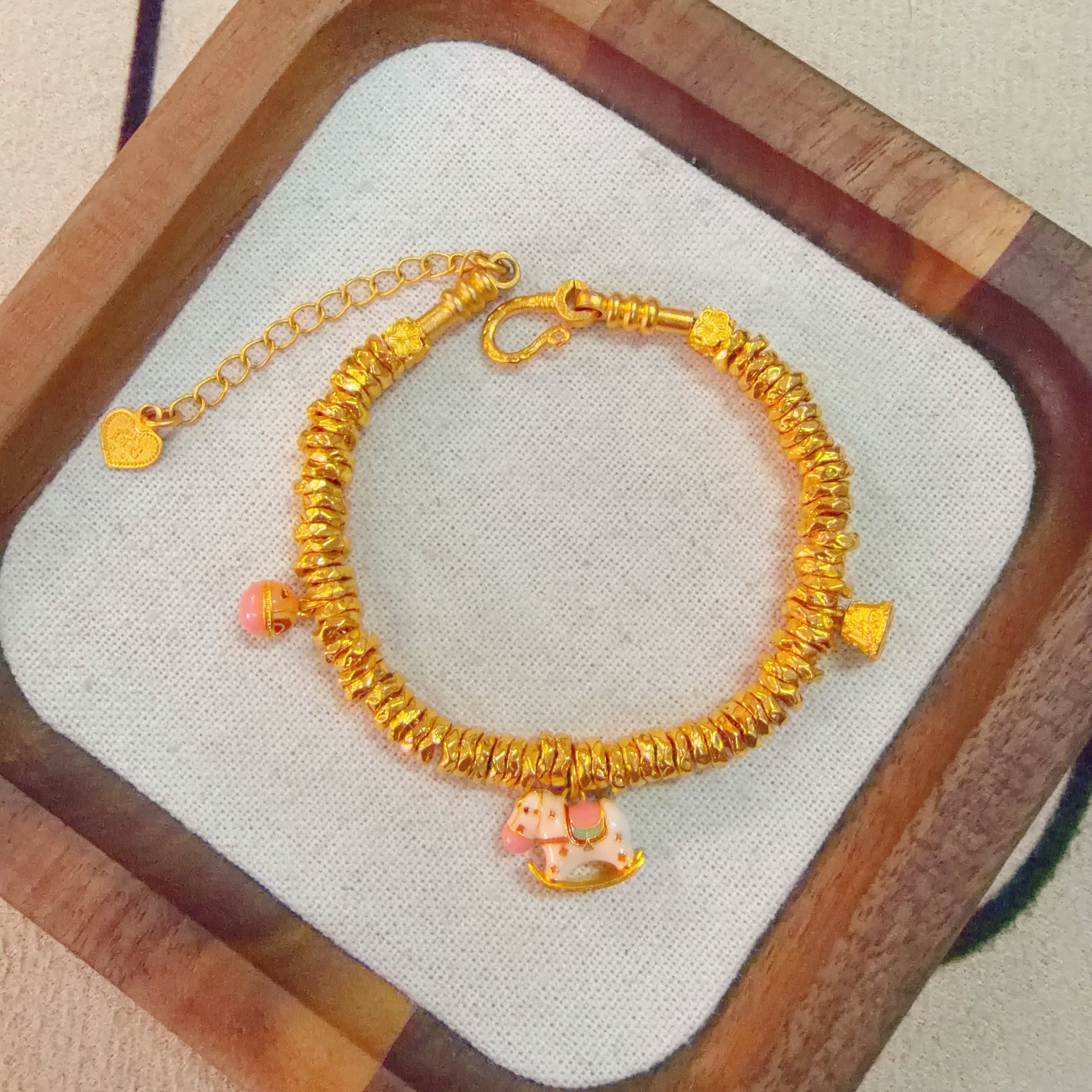 【足金珐琅马上有钱盘缠手串】卡 5mm（配合金链）