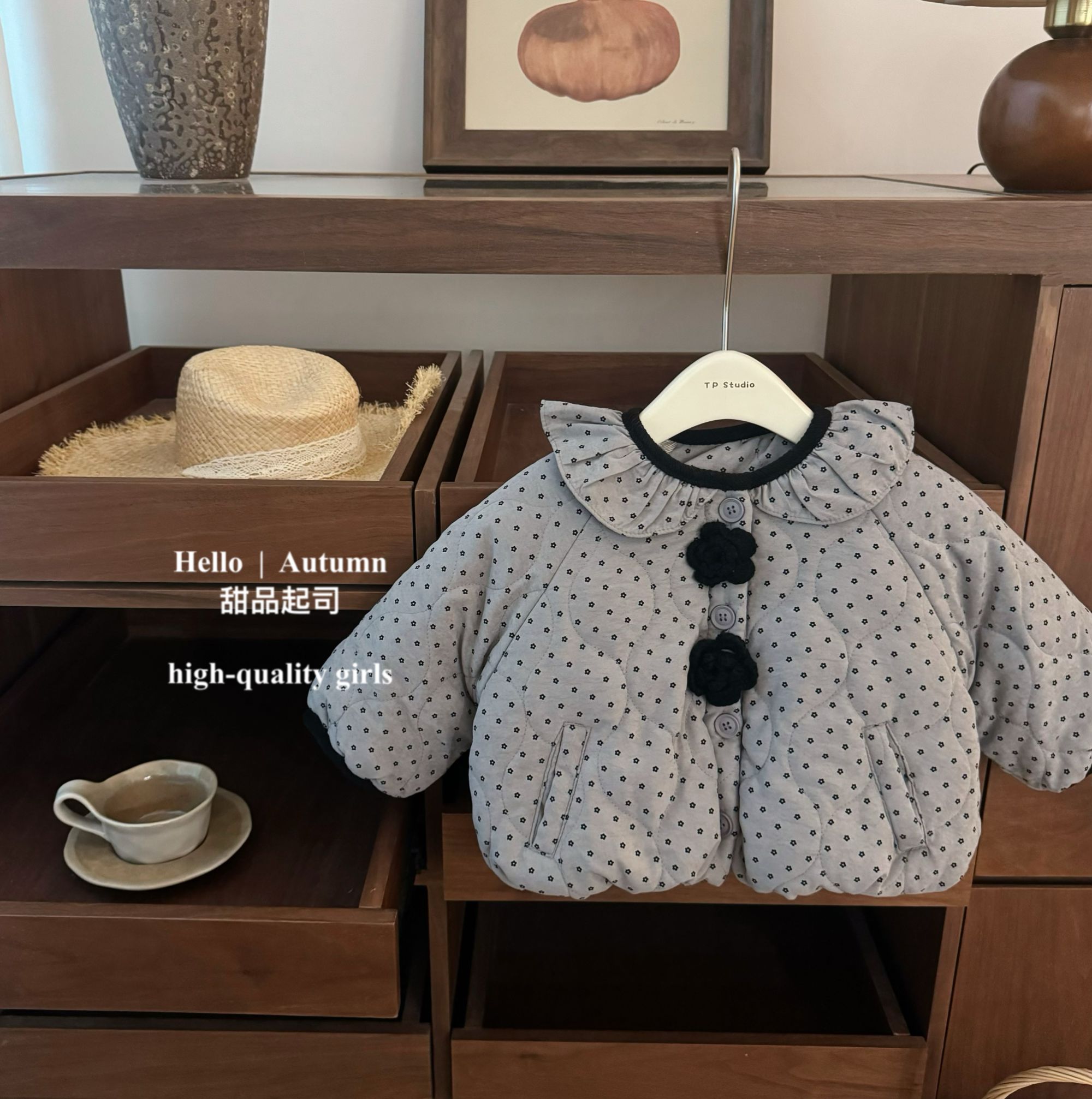 【甜品起司】高定小香风！韩系女宝宝荷叶领碎花洋气棉服外套棉袄