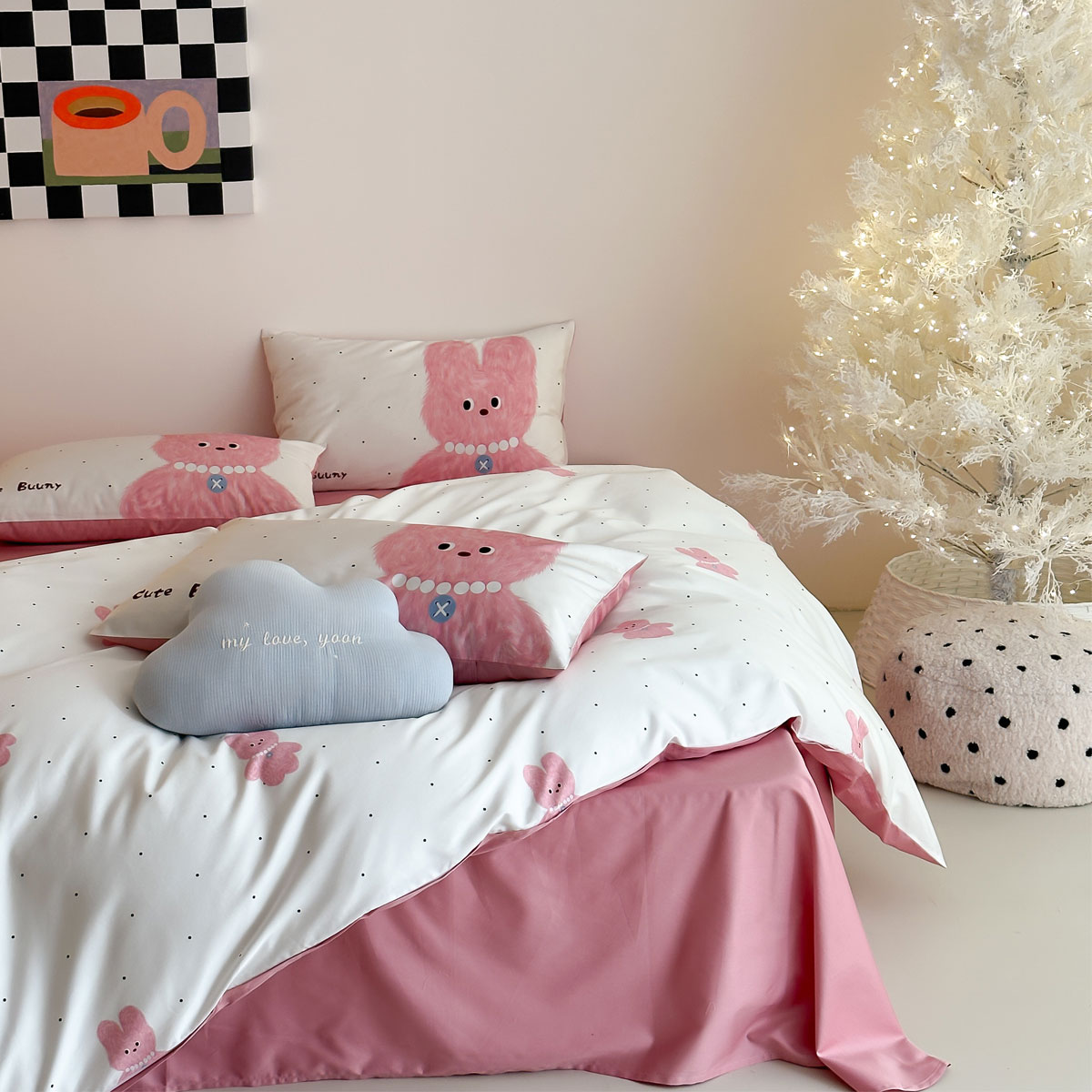 小兔乐园 四季款纯棉数码印花卡通款可爱柔软舒适裸睡床品套件