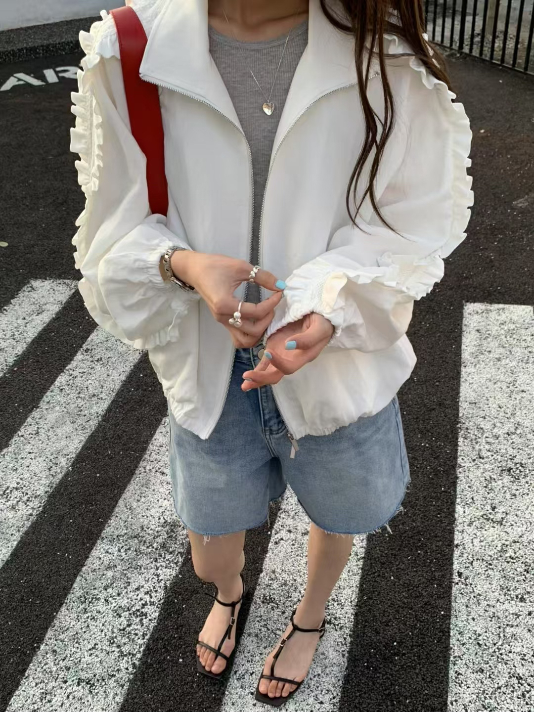 泡菜袖口蕾丝边上衣外套no退no换