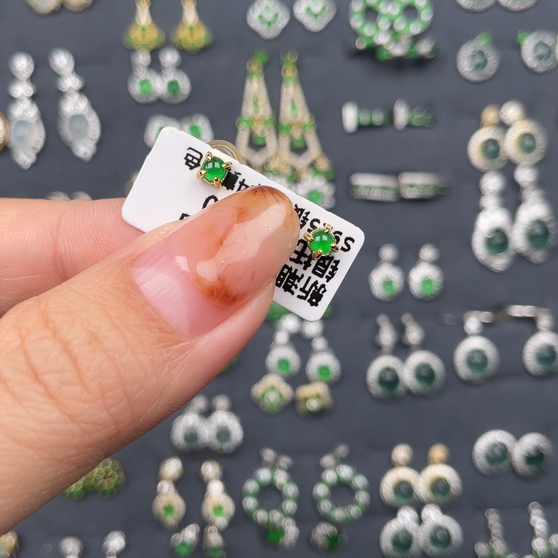 翡翠银S925镶嵌耳饰0000