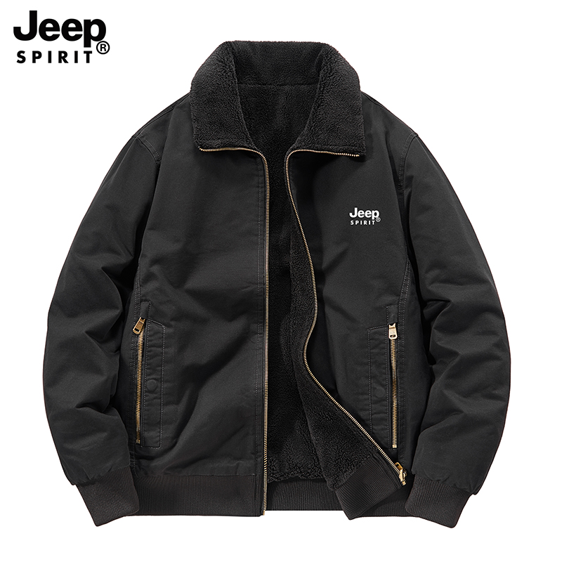 JEEP SPIRIT爸爸装棉服男秋冬款加绒加厚纯棉御寒保暖外套夹克款