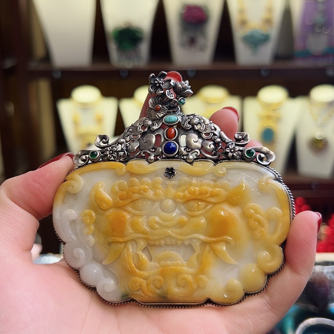 翡翠吊坠(不含链)银S925镶嵌吊坠