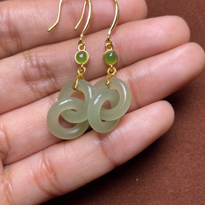 和田玉耳坠银S925镶嵌