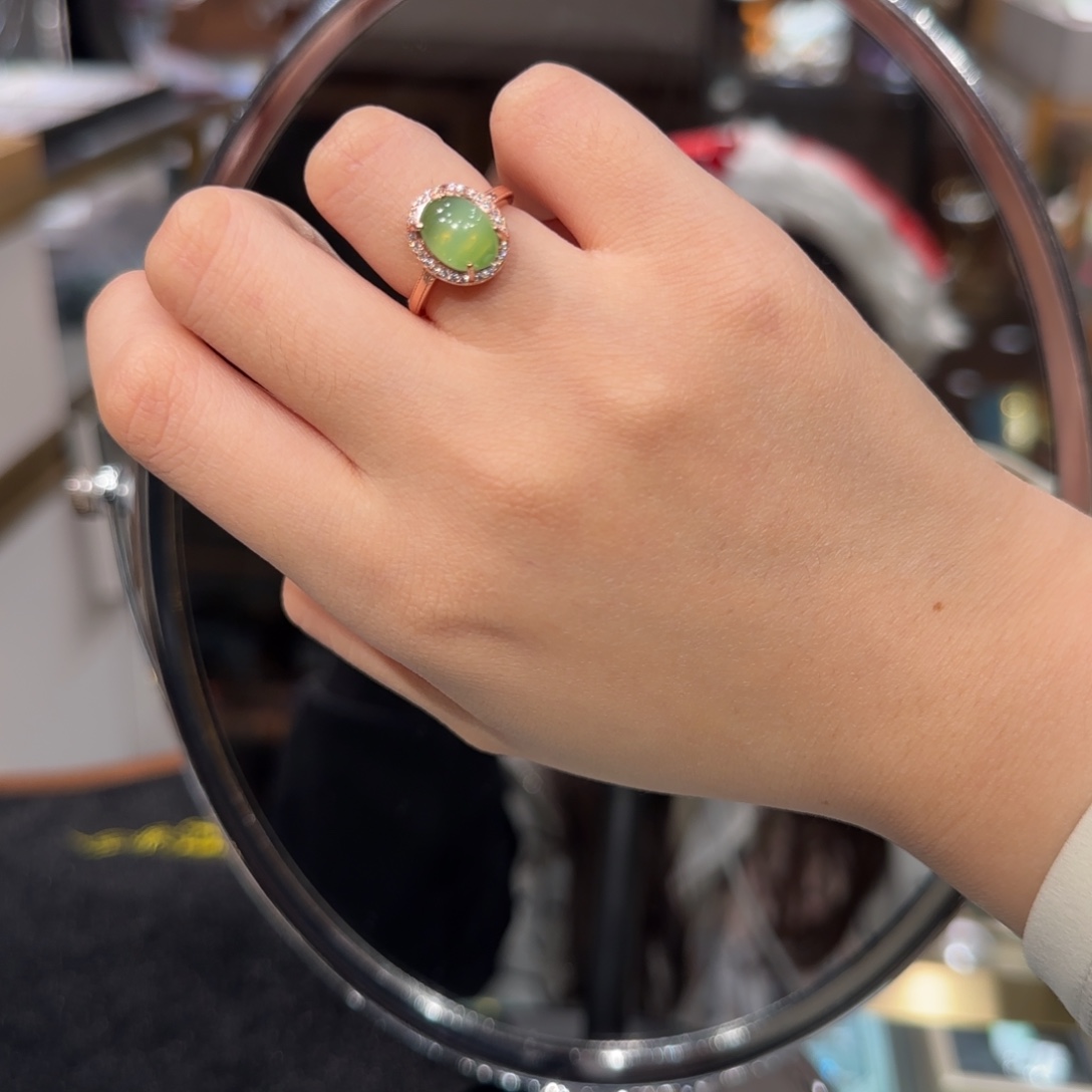 和田玉银S925镶嵌戒指蛋面9mm