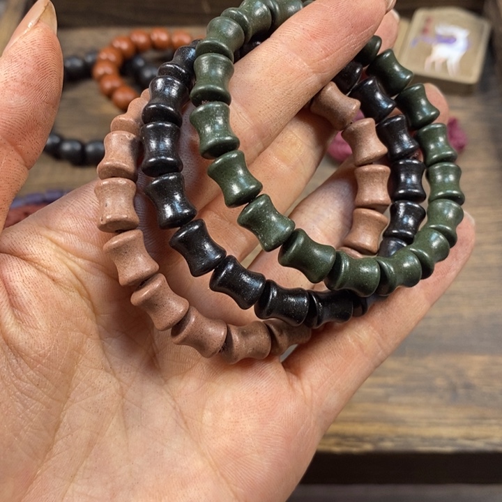 泥塑合香竹节珠三串