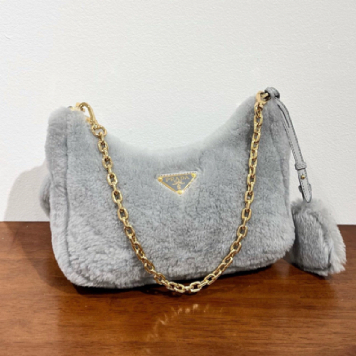 99新 Prada/普拉达 灰色羊毛腋下包 31