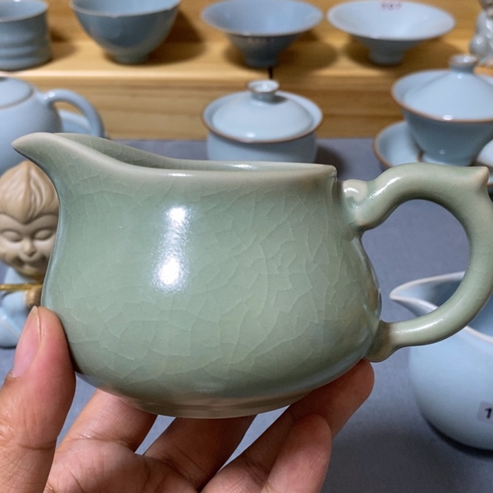 摆件陶瓷微瑕仿古绿釉支钉烧