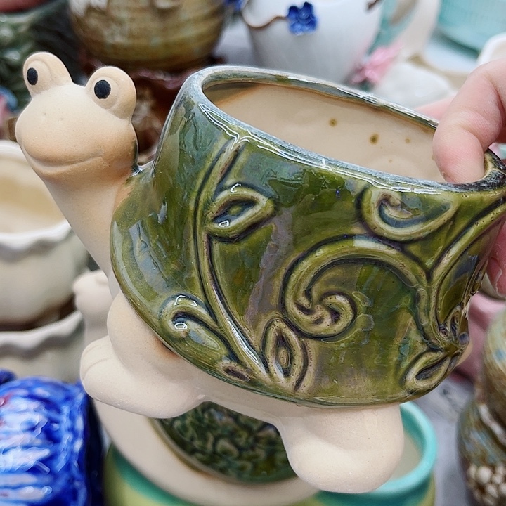 多肉绿植陶瓷花盆9.9包邮，有孔