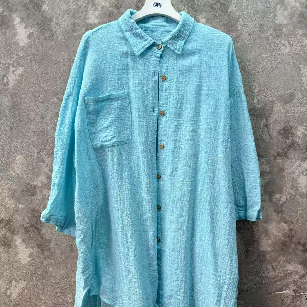 【沐木流浪记】天蓝色翻领单口袋女装风衣外套计划z