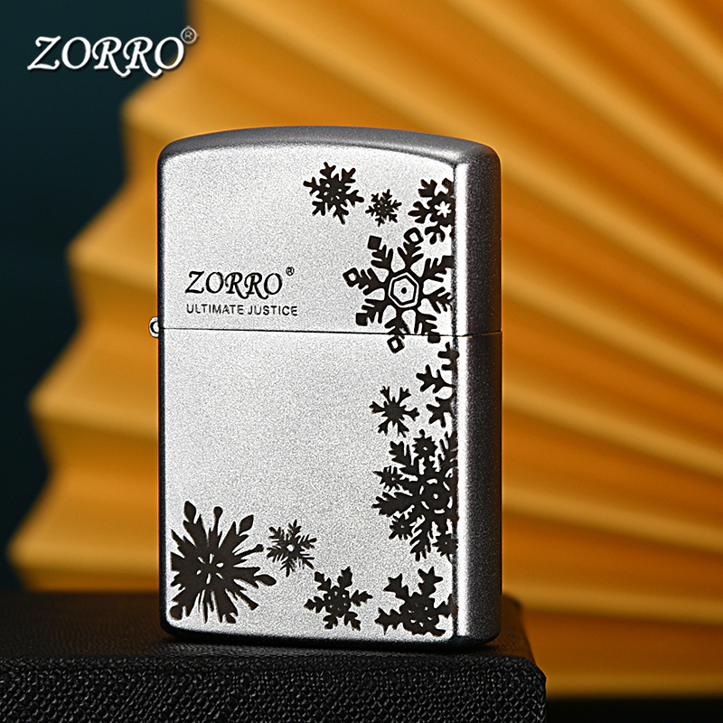 佐罗煤油打火机老式复古砂轮防风个性创意男士雪花火机礼物银色