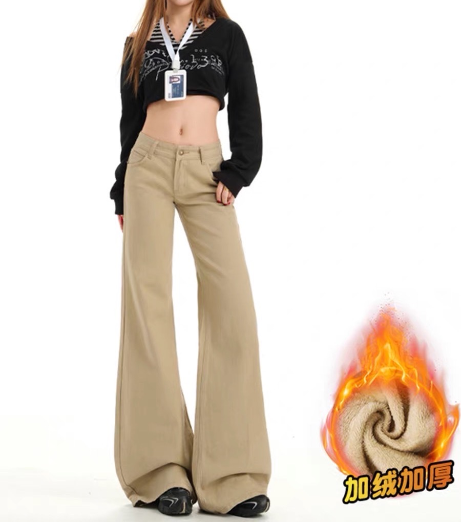 美式复古加绒微喇牛仔裤阔腿裤女2025新款辣妹显瘦休闲爆款微喇裤