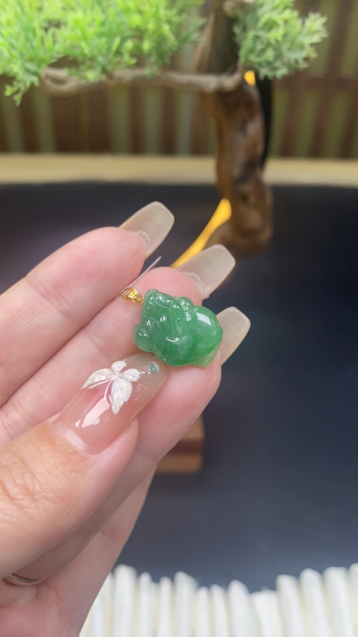 天然a货翡翠18k金蟾757