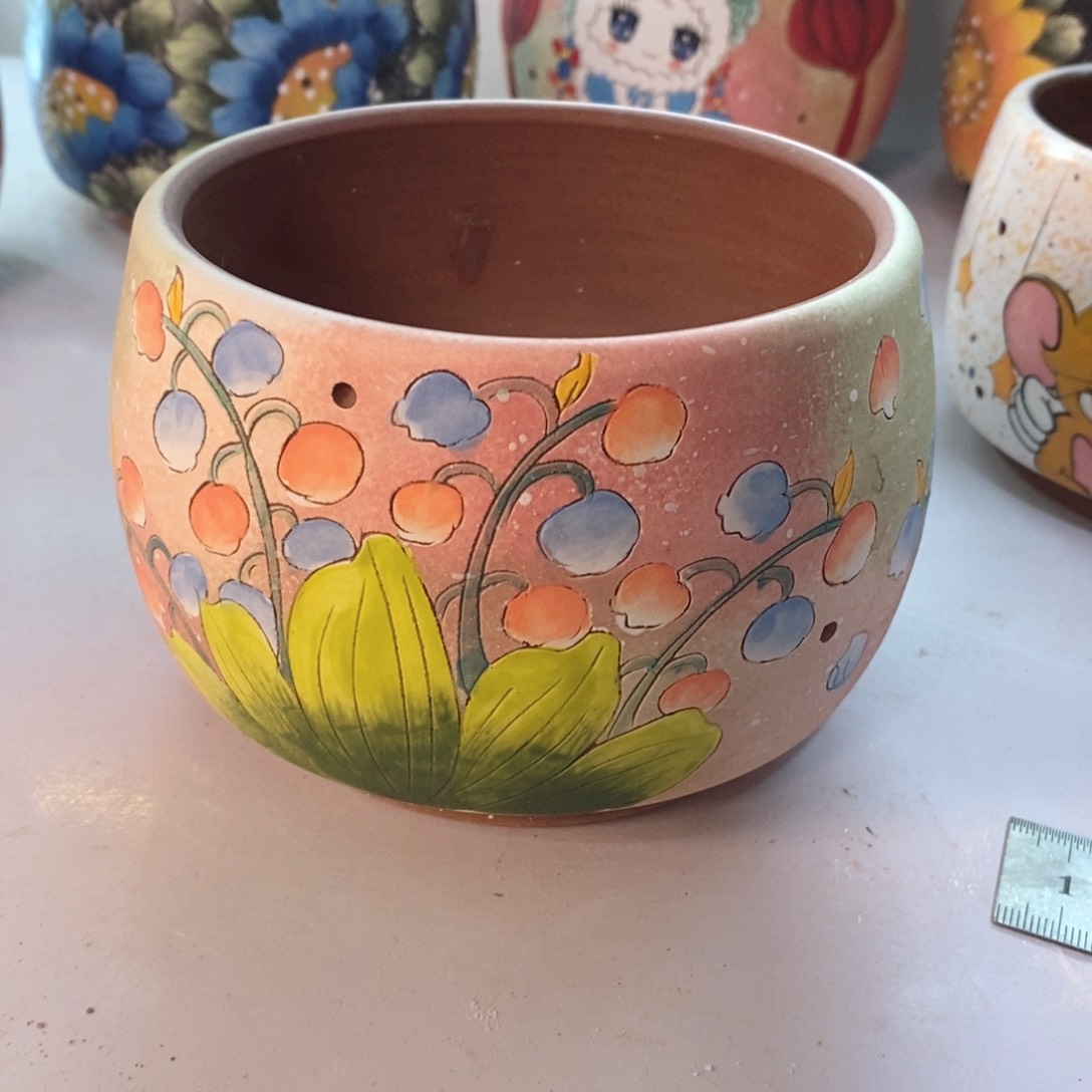 紫砂花盆红陶手绘花盆
