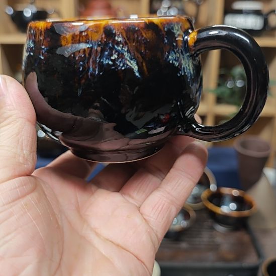 天然老黑釉斗笠盏盏盏