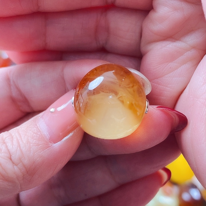 琥珀戒指银S925镶嵌戒指