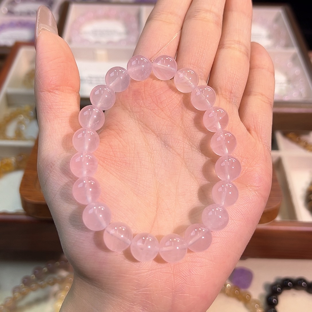 烟晶手链银S925镶嵌粉水晶