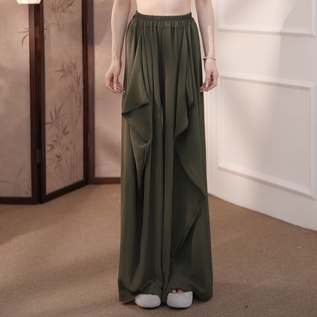 Shishi捏褶显瘦高腰阔腿裤现代舞古典舞运动瑜伽健身普拉提都可穿