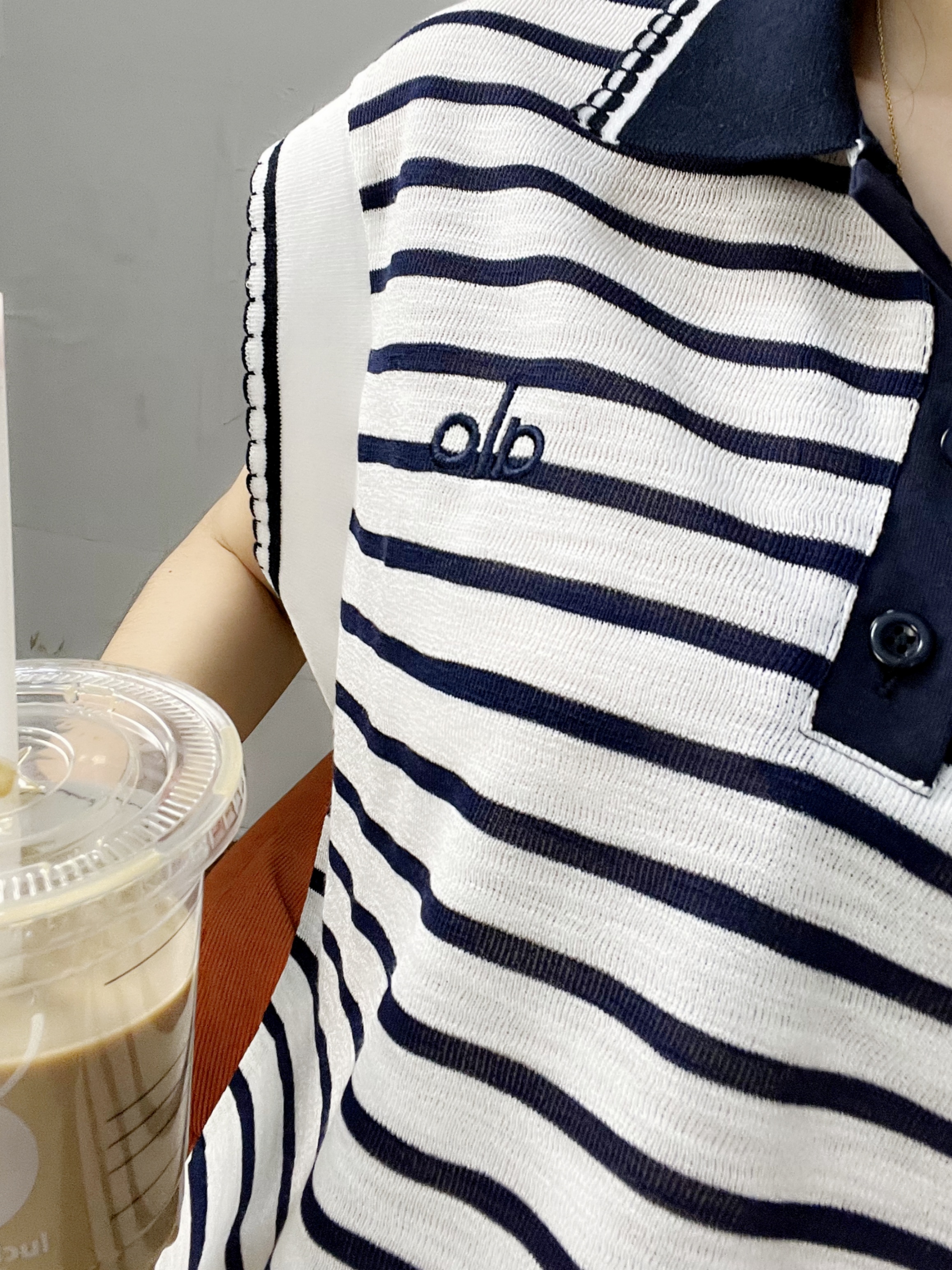 打底圆领POLO领条纹T恤ol撞色条纹针织