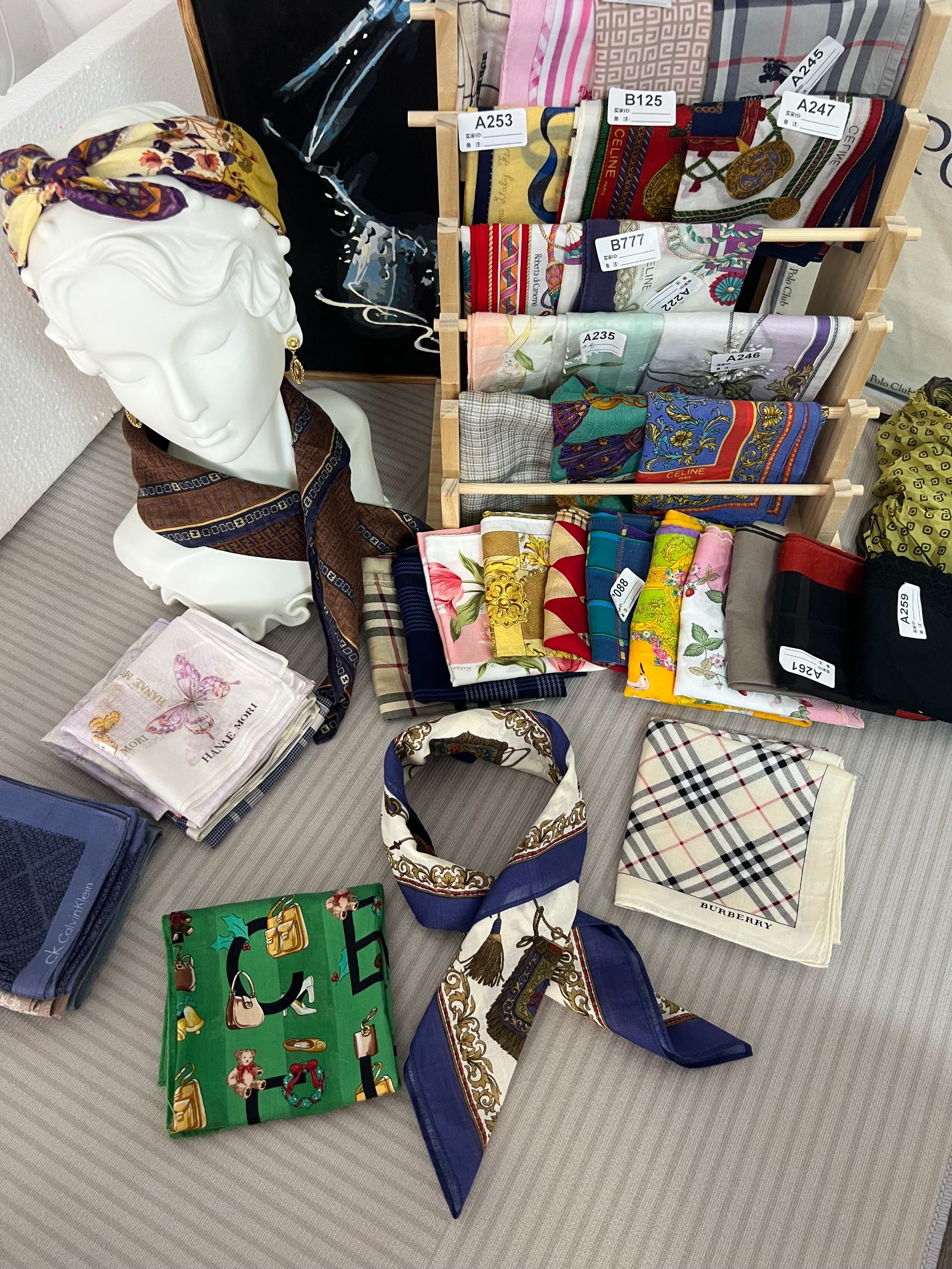 日本中古着 vintage 时尚穿搭配件巴洛克纯棉方巾 手帕围巾头巾