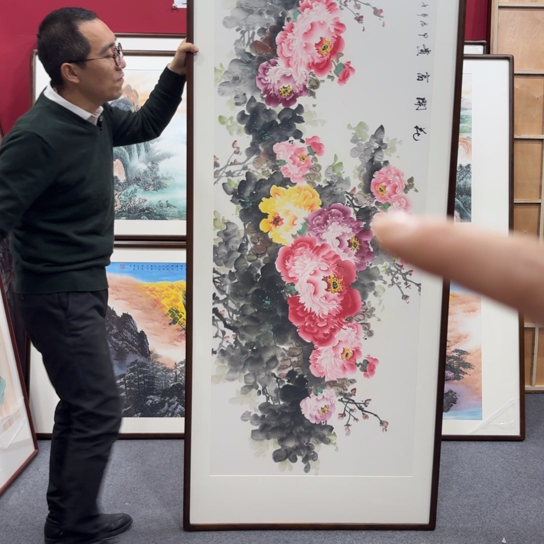 国画带框绘画210/80尺寸牡丹