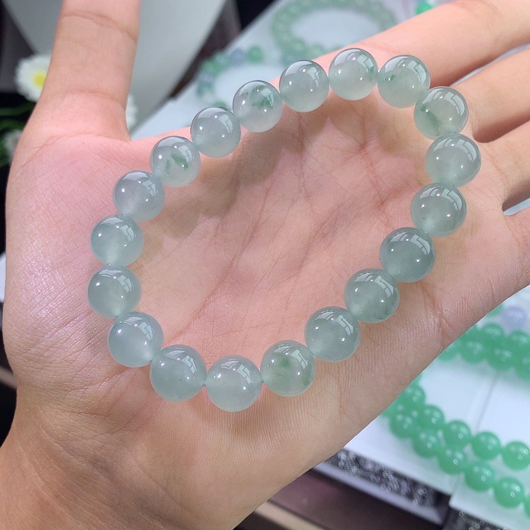 未镶嵌手链翡翠冰晴绿飘花手串