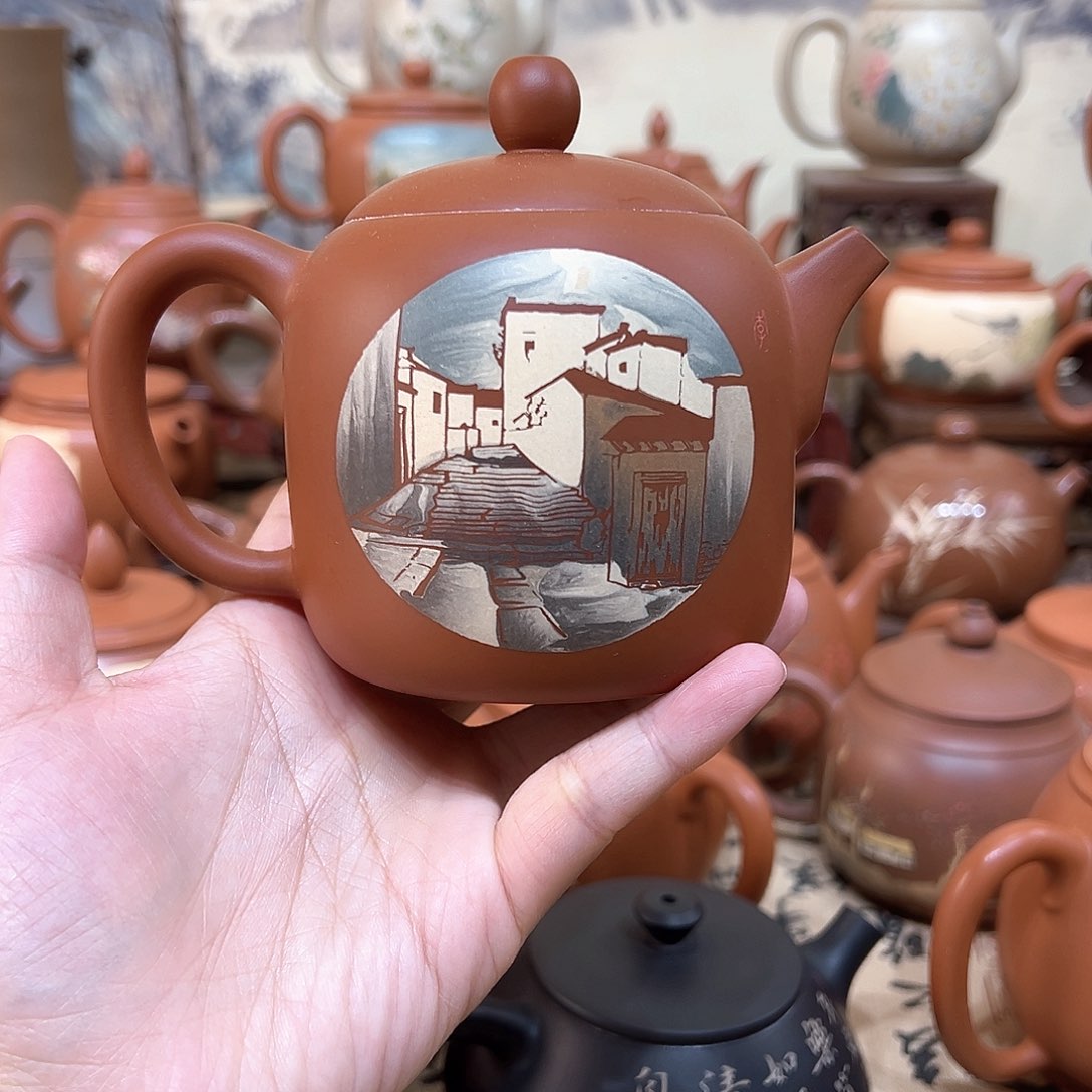 紫砂茶壶紫陶手工刻填户