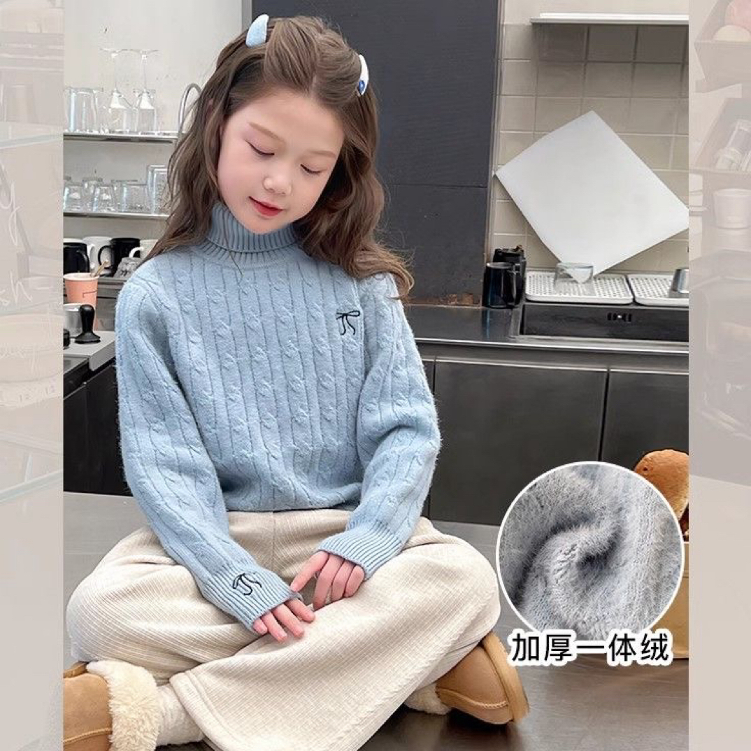 【高品质不起球】新款女童针织毛衣加厚一体绒冬季百搭打底衫洋气