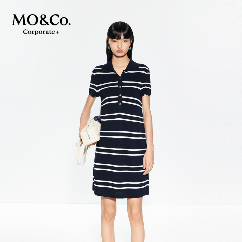 【C+系列】MOCO针织连衣裙2025夏新品轻薄醋酸棉质条纹MBE2DRS012