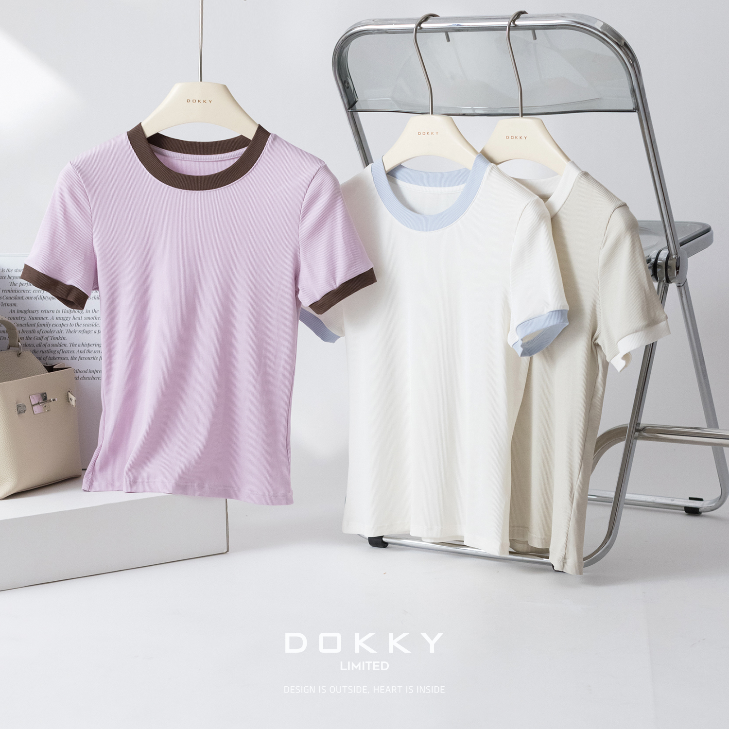 【智妮包边T】DOKKY亲肤精梳棉.时髦休闲.弹力显瘦|凉感T恤