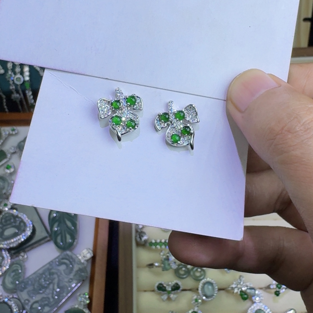 翡翠银S925镶嵌耳饰82