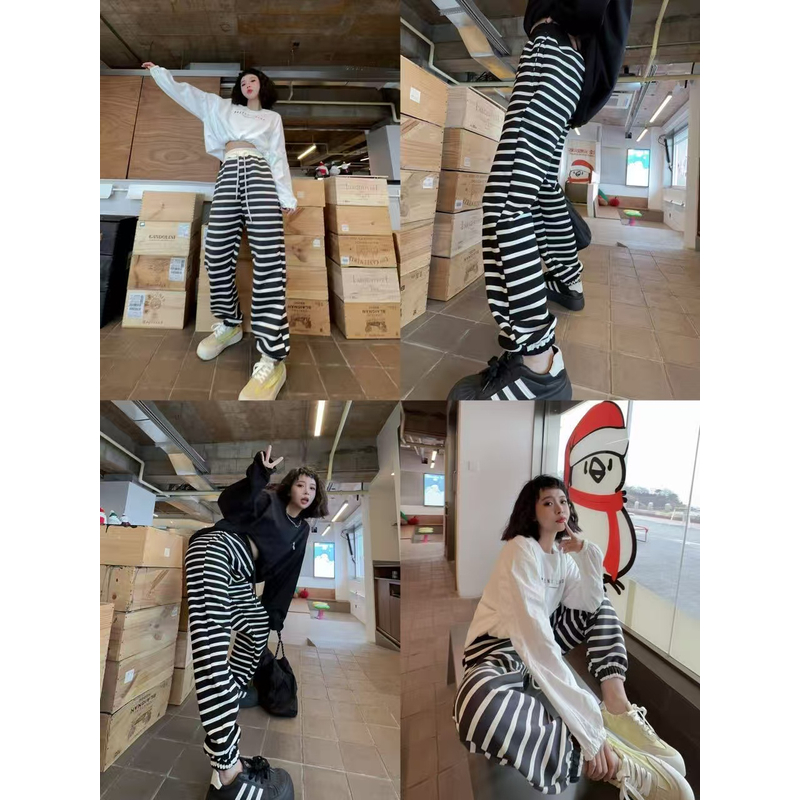 0407【秋季新款】极简慵懒条纹束脚裤（6701）