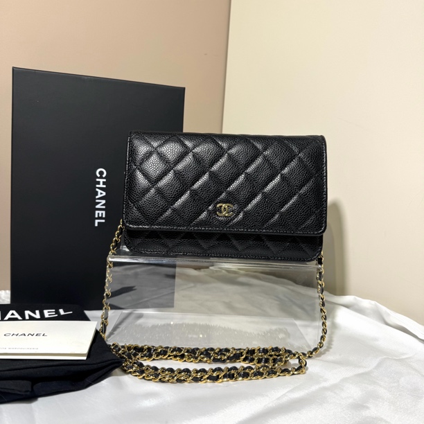 99新 Chanel/香奈儿 香奈儿芯片款黑金牛皮发财woc
