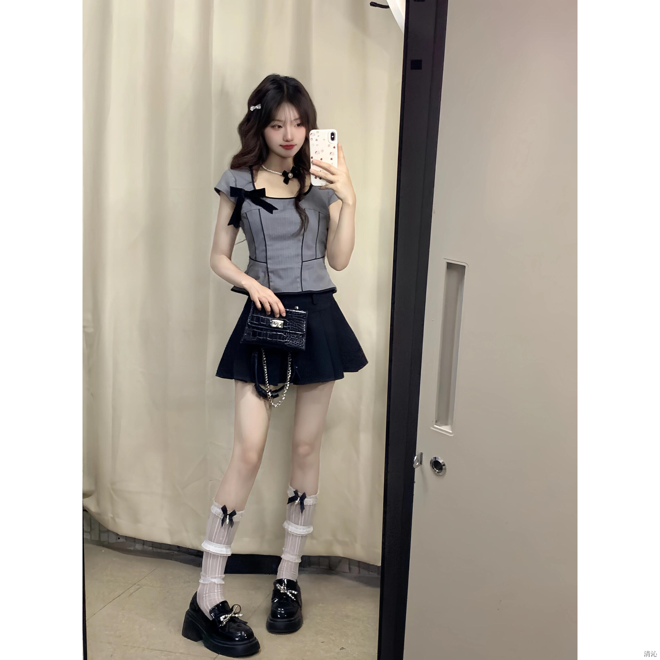 短款上衣夏装搭配一整套可盐可甜温柔系炸街奶乖辣妹风短裙套装女