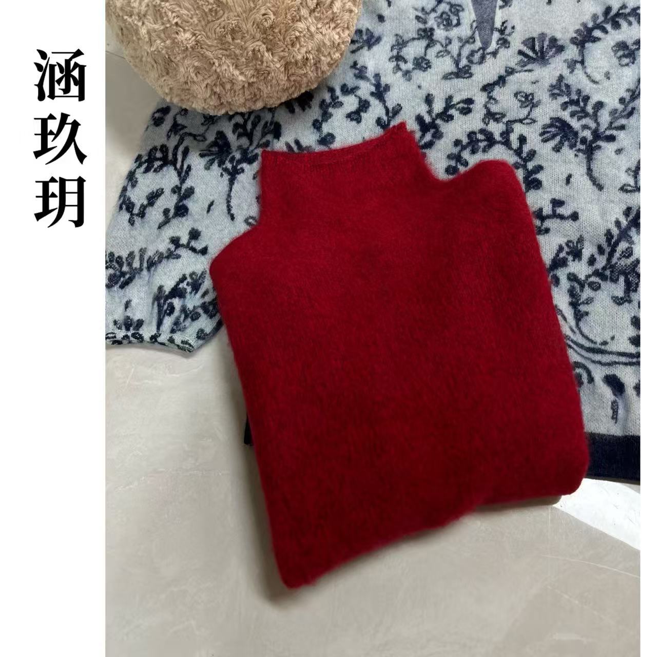 涵玖玥【羊绒小卷边堆堆领】轻奢款花纱朦胧雾感上衣Z-05-806