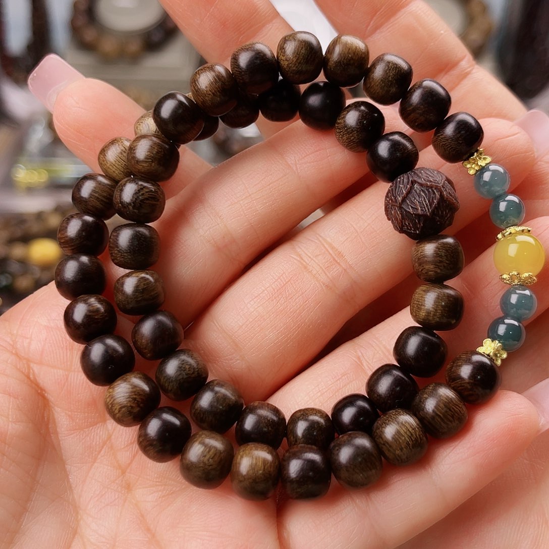 沉香手串富森红土沉玉化糖心窖藏留疤老料0.8