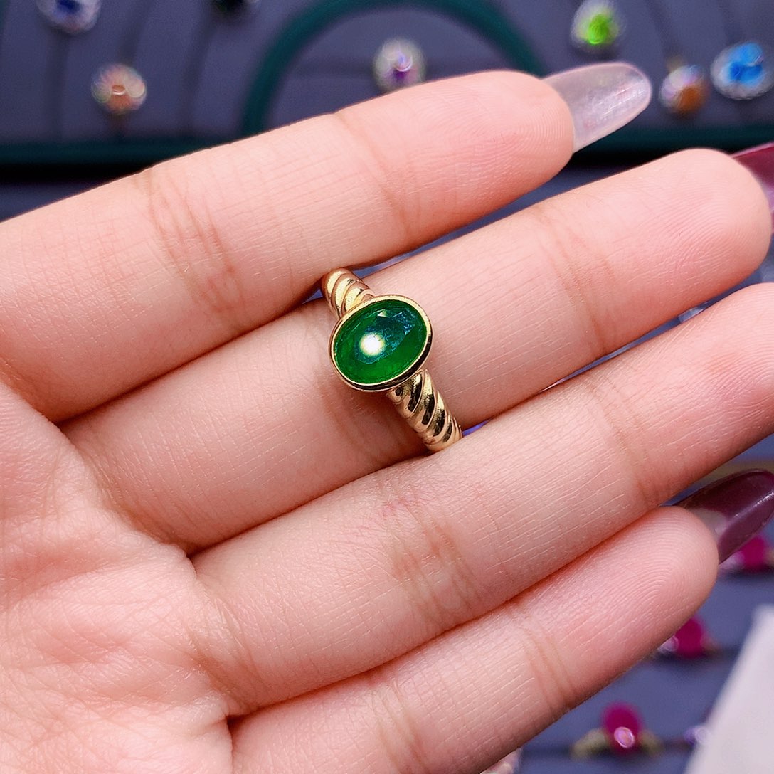 祖母绿戒指银S925镶嵌