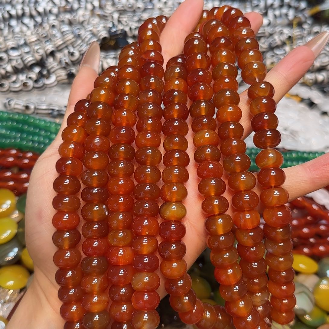 玛瑙/玉髓未镶嵌珠宝半成品12mm红透溏心玛瑙算盘一条