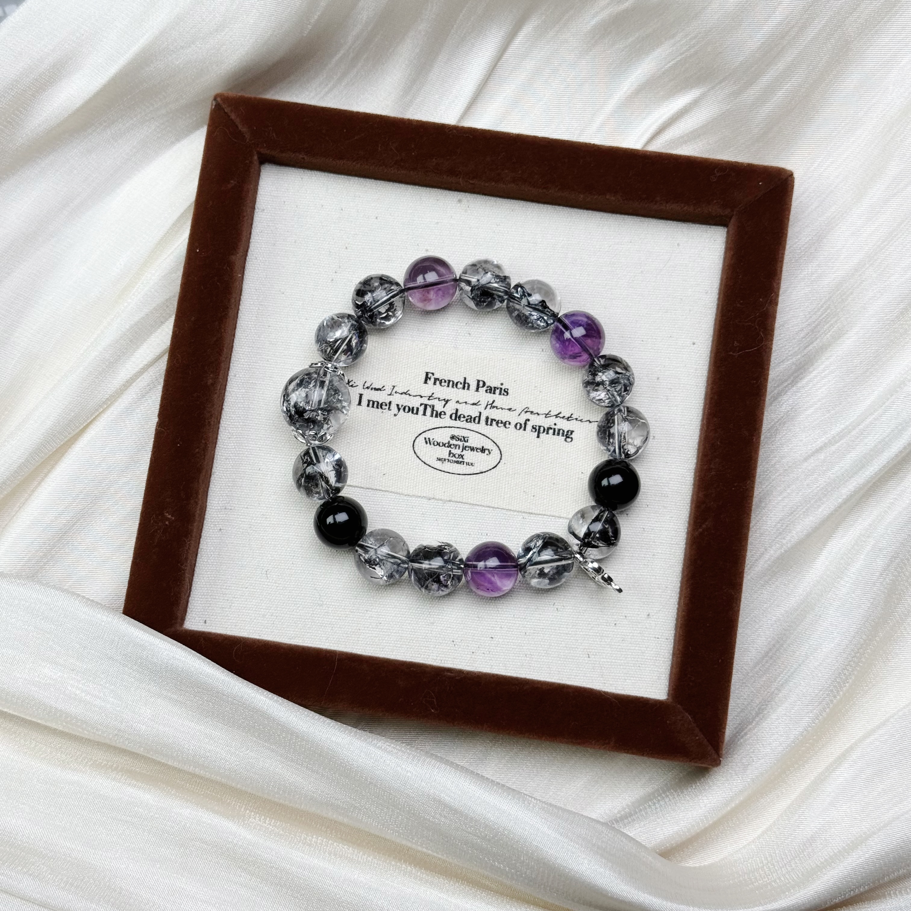 8A高货紫水晶黑爆闪白水晶黑曜石DIY一图一物天然水晶