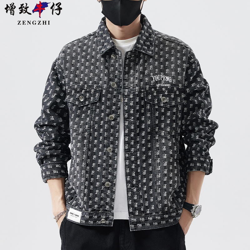 ZENGZHI/增致牛仔春秋牛仔外套男士宽松刺绣休闲男装上衣夹克痞帅