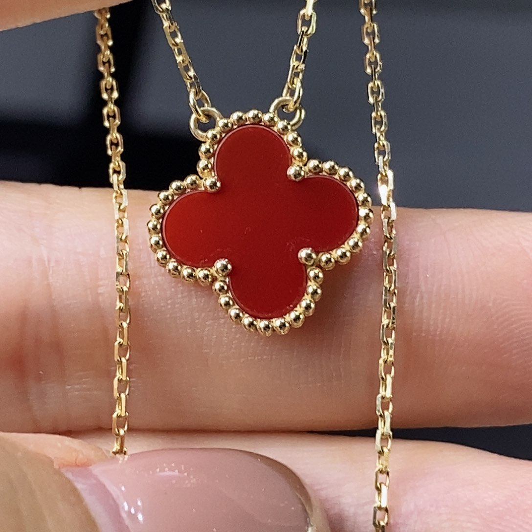 玛瑙/玉髓颈饰18K金镶嵌红15mm4.5克