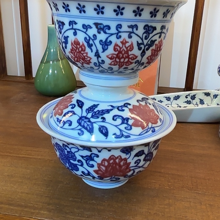 青花手工盖碗加压手福利