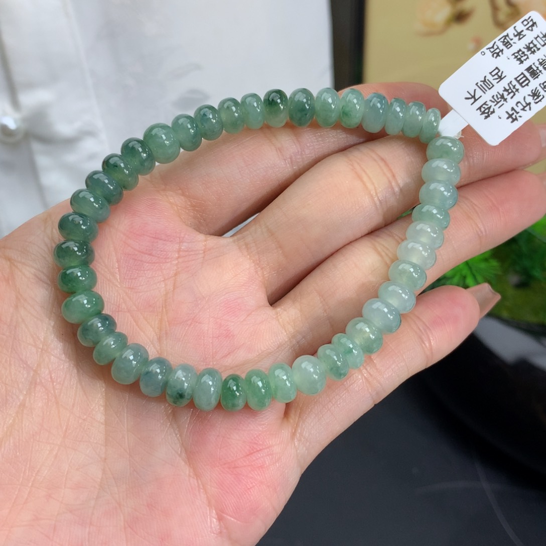 未镶嵌翡翠手链卡7胶润晴飘花鼓珠手串