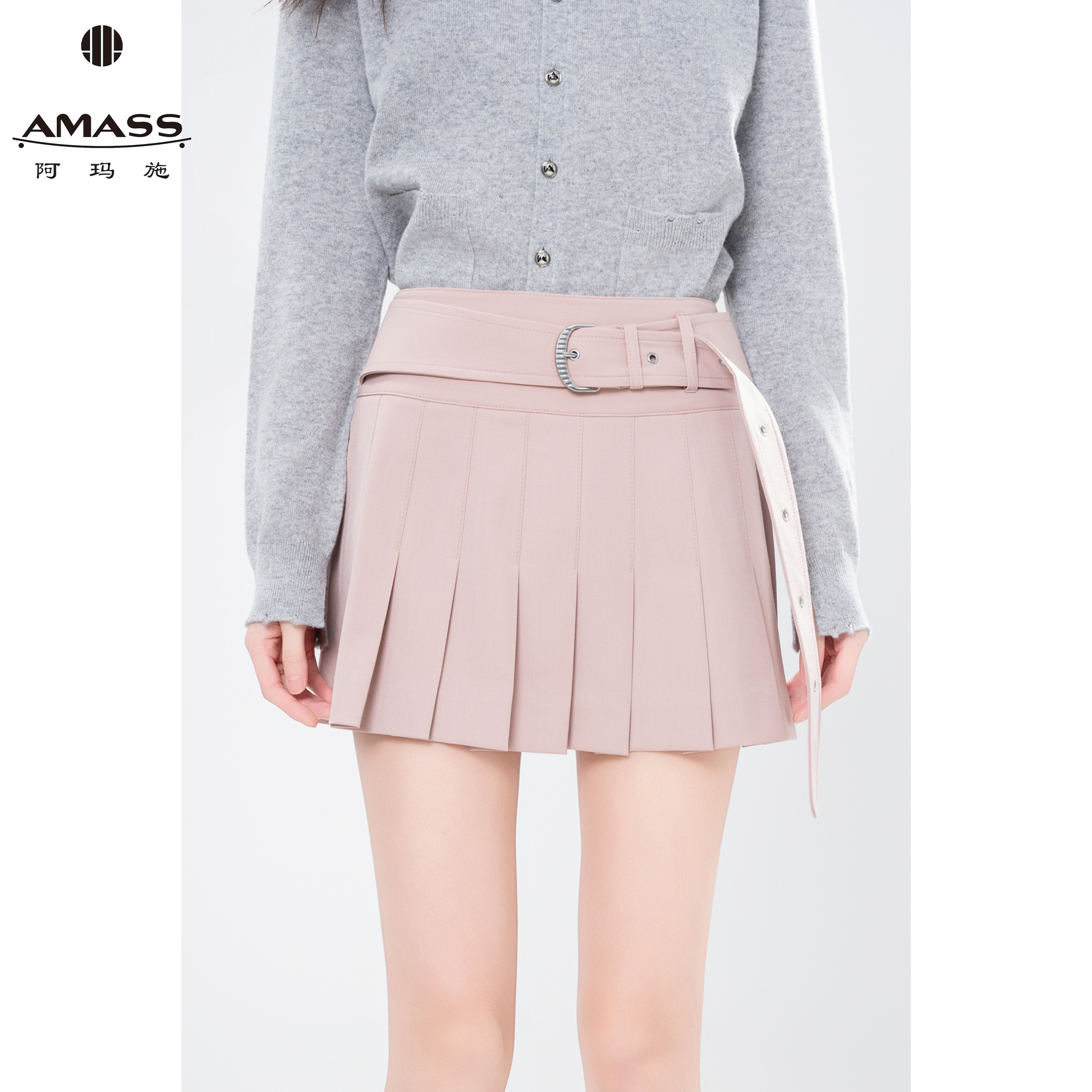 AMASS/阿玛施早秋新款时尚辣妹风气质中腰设计感百褶半身裙520071