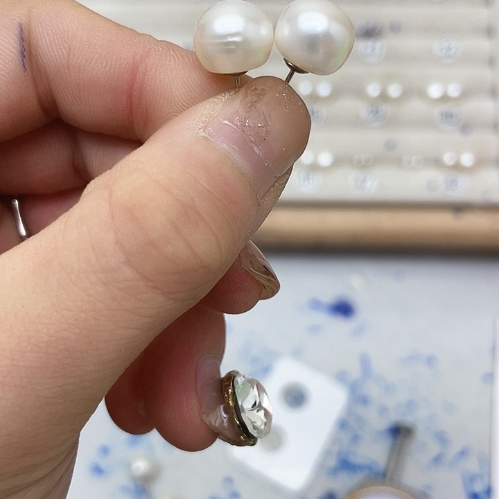 淡水珍珠耳饰银S925镶嵌至***米